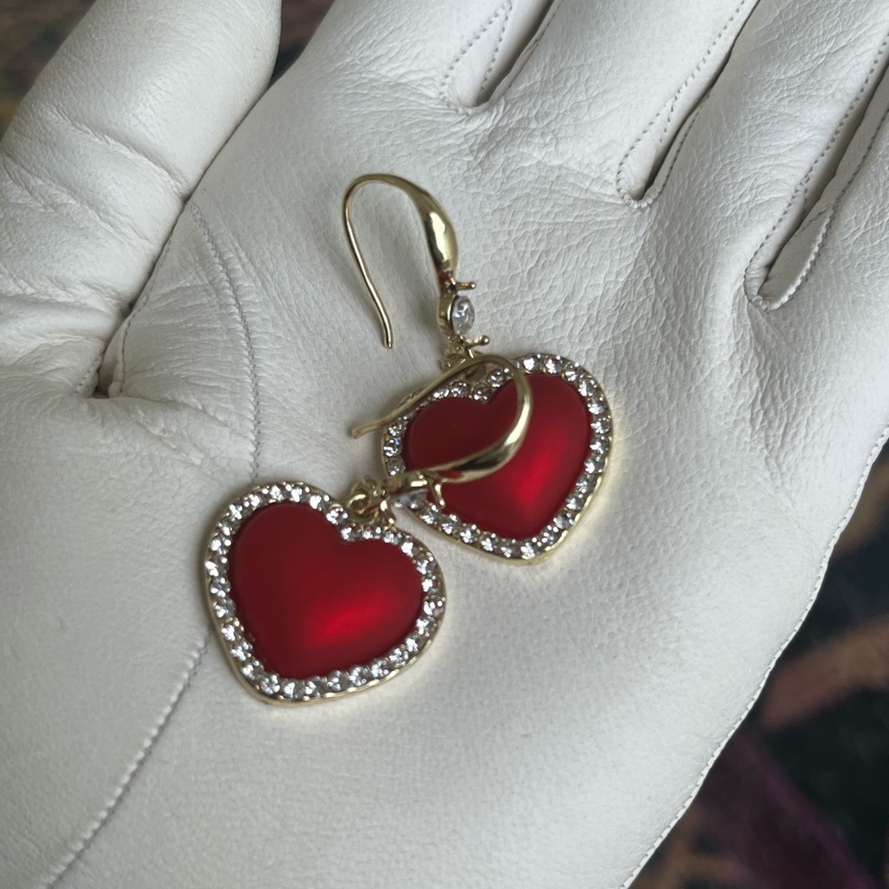 Vintage earrings marked 925 (sterling silver) with red heart stone and diamonds